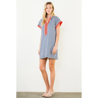 Navy Striped Detail S/S Dress
