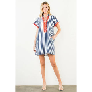 Navy Striped Detail S/S Dress