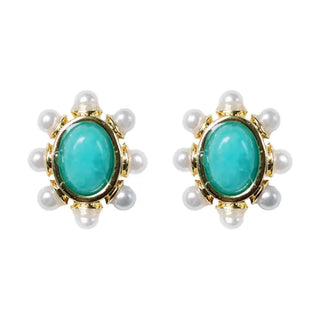 Turquoise/Pearl Oval Studs