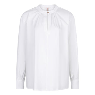 Round Neck Poplin Top- White