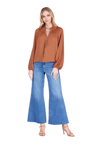 Elastic Neck Peasant Top- Rum