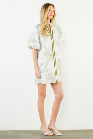 Embroidered Puff Slv. Dress
