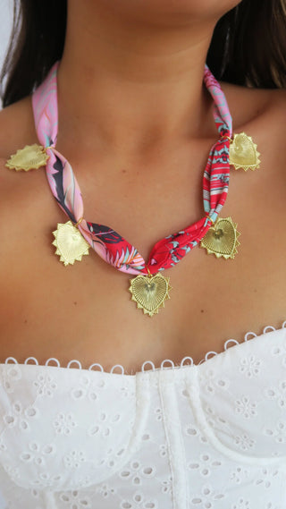 Charm Necklace - Pink Feathers