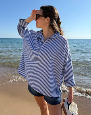 Emerson Top- Double Blue Stripe