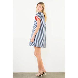 Navy Striped Detail S/S Dress