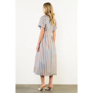 Blue Striped Button Up Maxi Dress