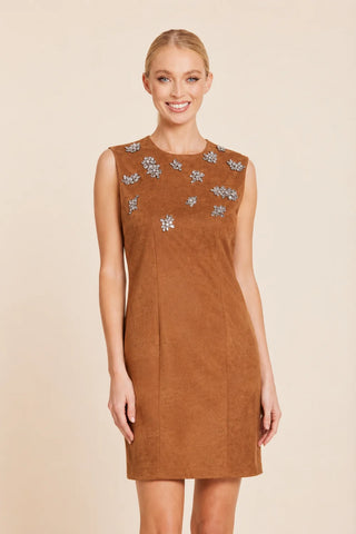 Embellished Broach Suede Dress