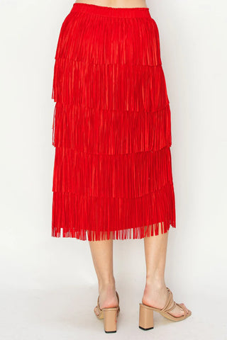 Jayleen Fringe Skirt - Red