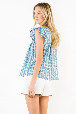 Flutter Sleeve Top- Blue/Green