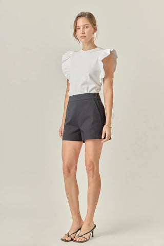 White Knit Ruffled Top