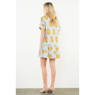 S/S Striped Floral Print Dress