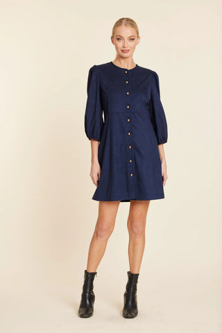 Gold Button Faux Suede Dress