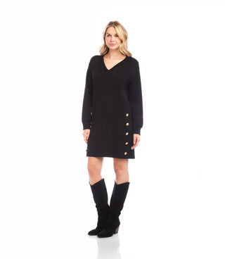 V-Neck Button Detail Dress