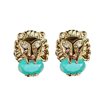 Turquoise/Gold Lion Studs
