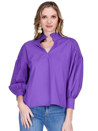 Split Stand Collar Trim Top