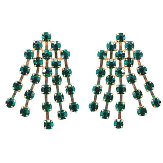 Rhinestone Tassel Earrings-Green