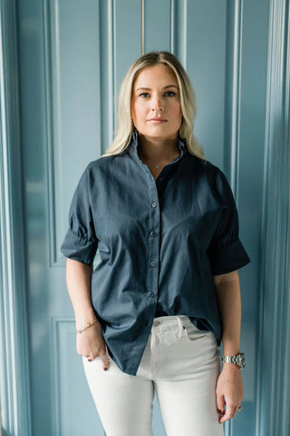 Navy S/S Ruffle Shirt